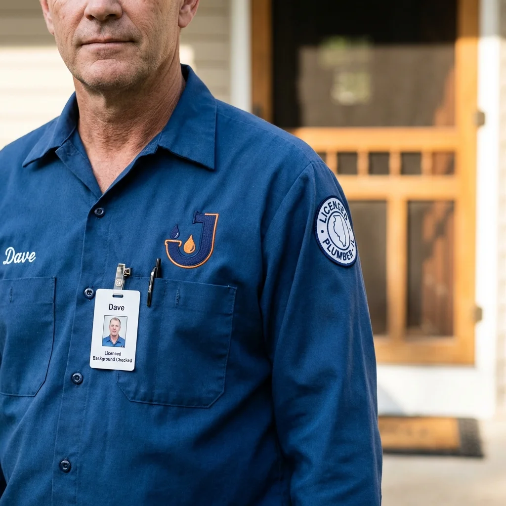 Licensed plumber showing ID badge in East Brunswick, NJ