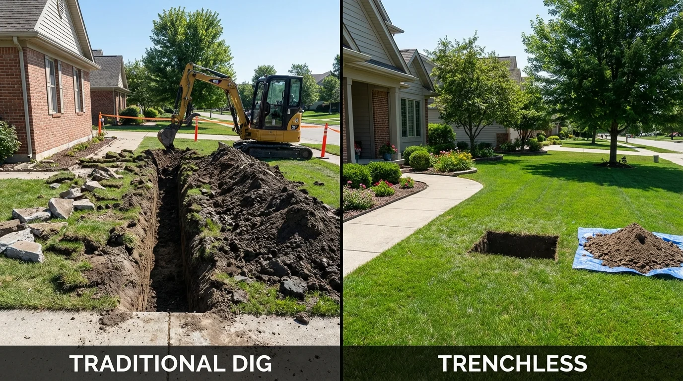 Trenchless sewer repair with minimal yard damage versus traditional excavation in East Brunswick, NJ